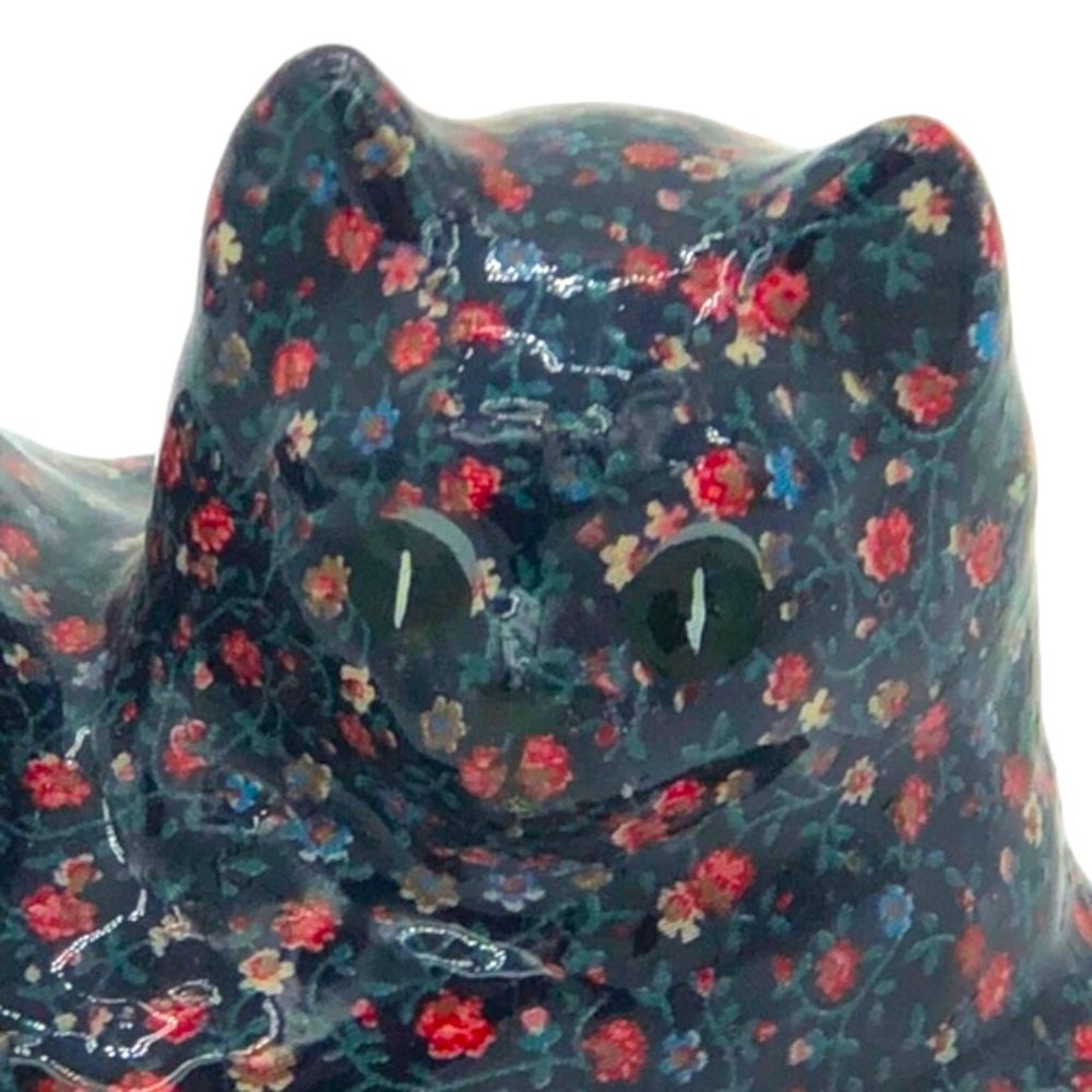 Vtg DECOUPAGE Ceramic Cat Kitten Kitty Floral Fabric Shelf Sitter Paperweight - Picture 2 of 8